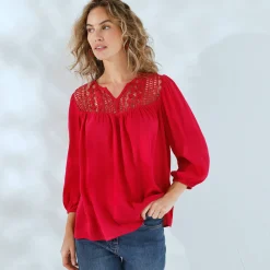 Bloes met macramé en 3/4-mouwen