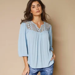 Bloes met macramé en 3/4-mouwen