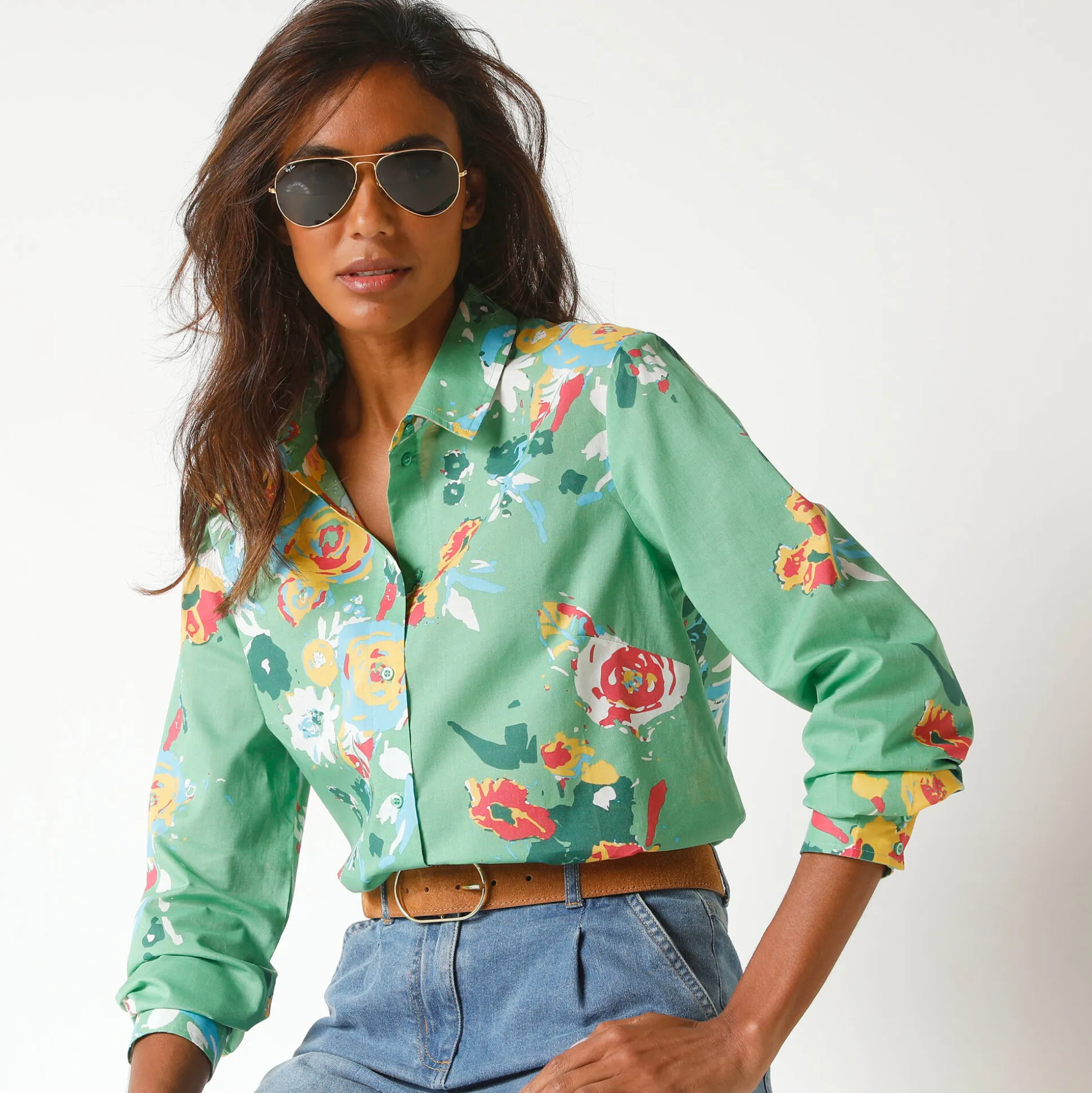 Bloes met maxi bloemenprint, katoen