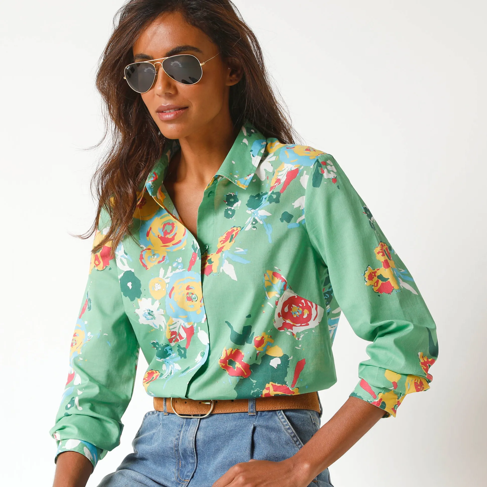 Bloes met maxi bloemenprint, katoen
