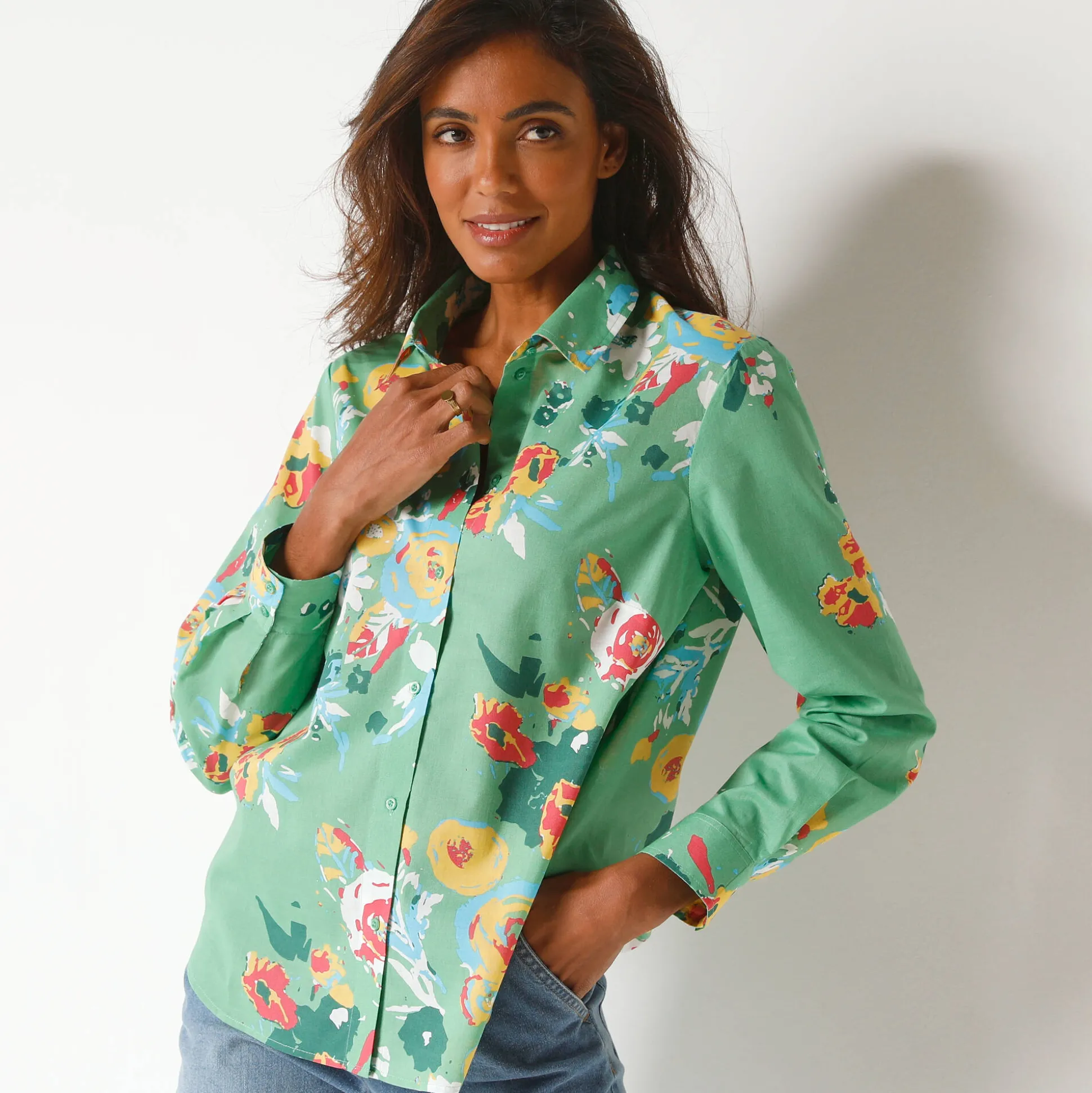 Bloes met maxi bloemenprint, katoen