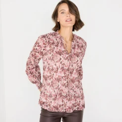 Bloes met plissé en bloemenprint, in voile