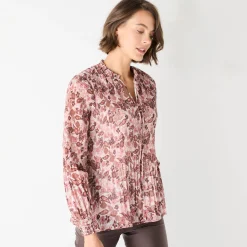 Bloes met plissé en bloemenprint, in voile