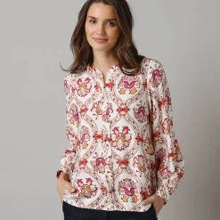 Bloes met ruchekraag en pofmouwen, bloemenprint