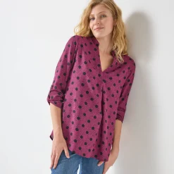 Bloes met stippenprint en Tunesische hals, crêpe