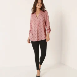 Bloes met stippenprint en Tunesische hals, crêpe