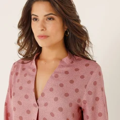 Bloes met stippenprint en Tunesische hals, crêpe