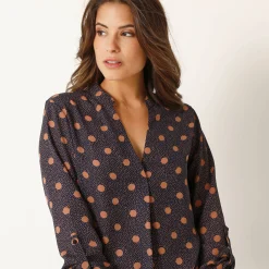 Bloes met stippenprint en Tunesische hals, crêpe