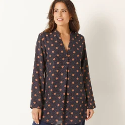 Bloes met stippenprint en Tunesische hals, crêpe