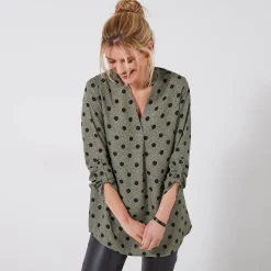 Bloes met stippenprint en Tunesische hals, crêpe