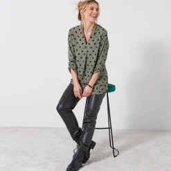 Bloes met stippenprint en Tunesische hals, crêpe