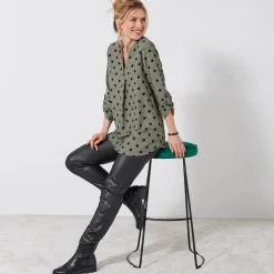 Bloes met stippenprint en Tunesische hals, crêpe