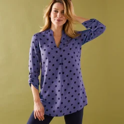 Bloes met stippenprint en Tunesische hals, crêpe