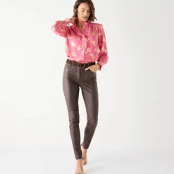 Bloes met strook, voile met gouden print