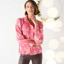 Bloes met strook, voile met gouden print