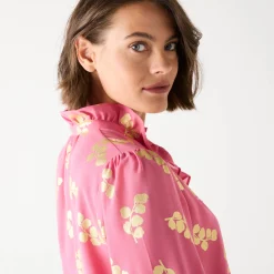 Bloes met strook, voile met gouden print