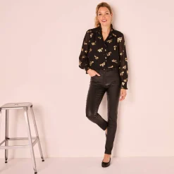 Bloes met strook, voile met gouden print