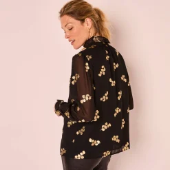 Bloes met strook, voile met gouden print
