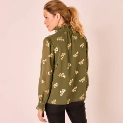 Bloes met strook, voile met gouden print