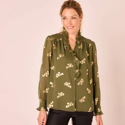 Bloes met strook, voile met gouden print