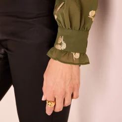 Bloes met strook, voile met gouden print