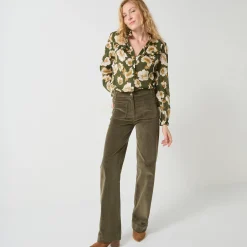 Bloes met strookjes en bloemenprint, crepon