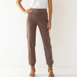 Bloezende broek met elastische taille, linnen-katoen