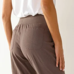 Bloezende broek met elastische taille, linnen-katoen