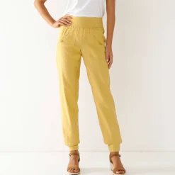 Bloezende broek met elastische taille, linnen-katoen