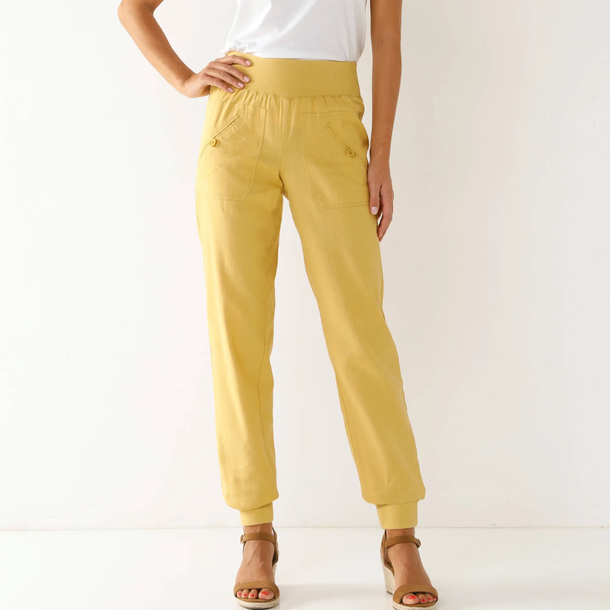 Bloezende broek met elastische taille, linnen-katoen