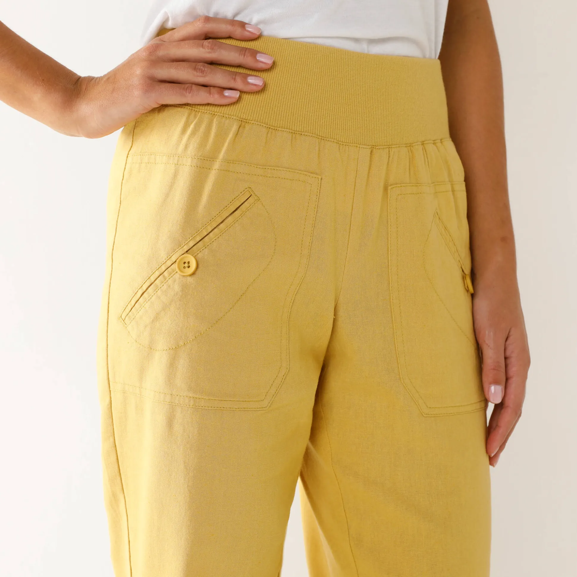 Bloezende broek met elastische taille, linnen-katoen