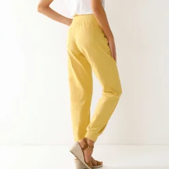 Bloezende broek met elastische taille, linnen-katoen