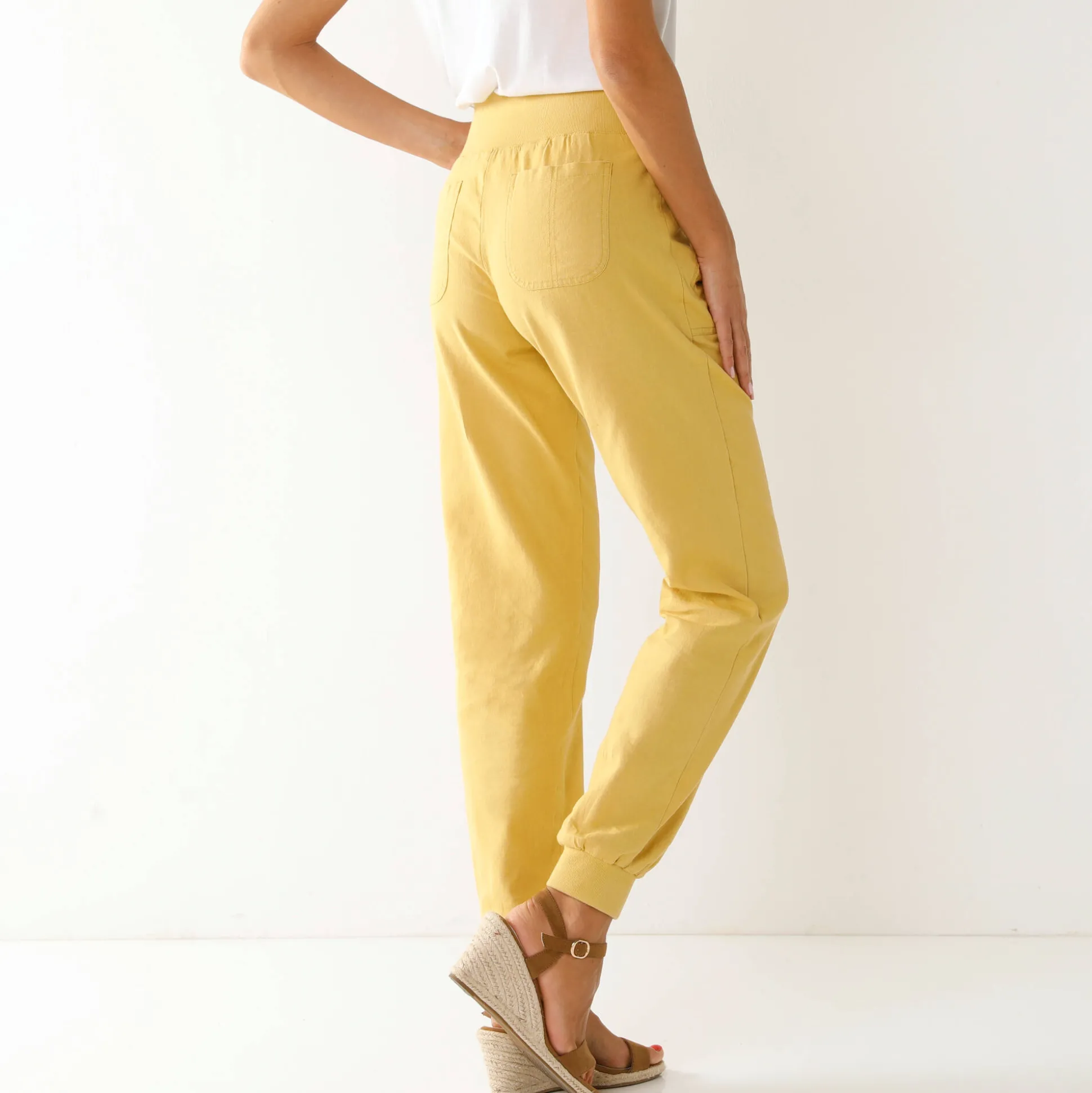 Bloezende broek met elastische taille, linnen-katoen