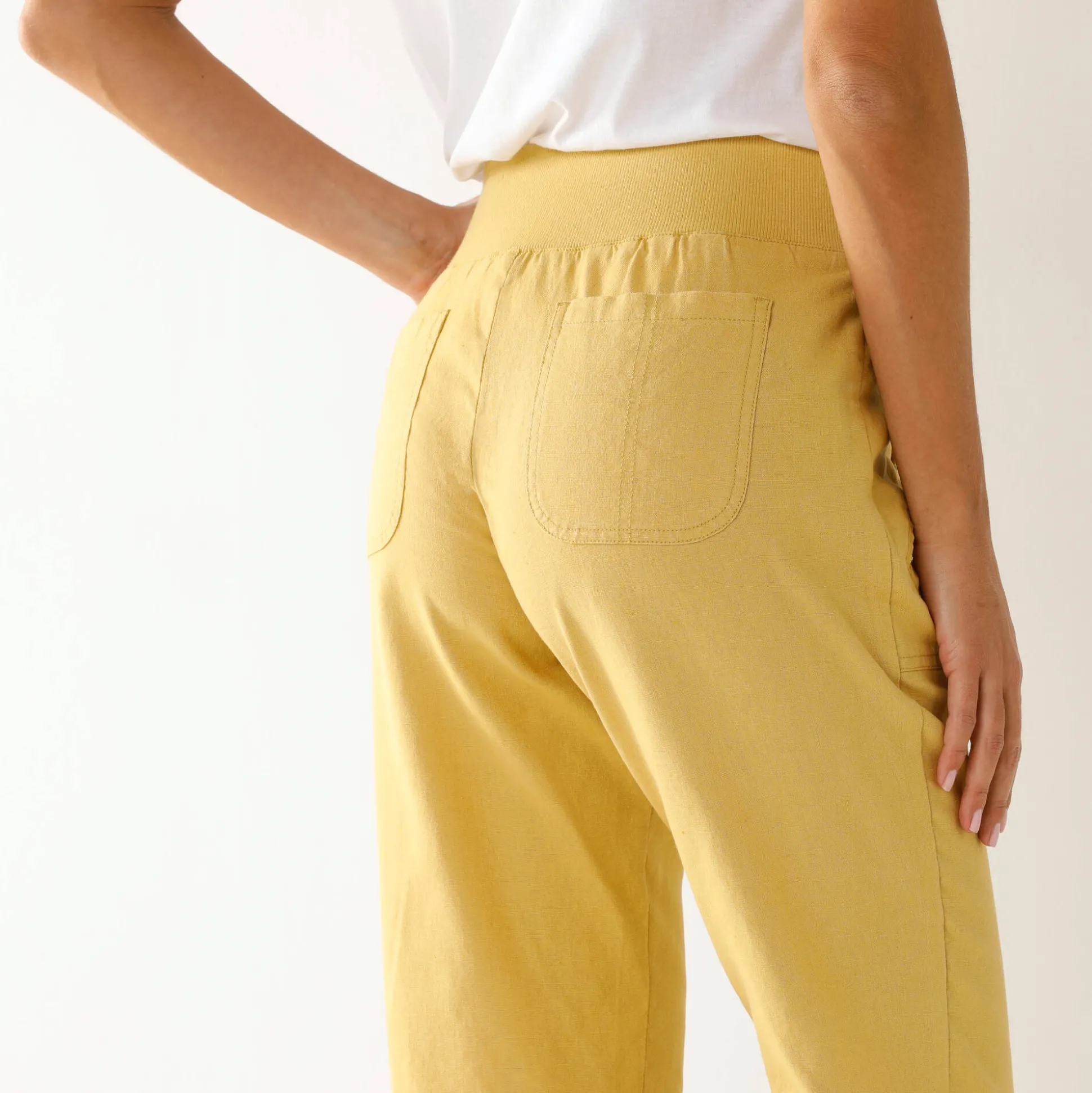 Bloezende broek met elastische taille, linnen-katoen
