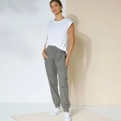 Bloezende broek met elastische taille, linnen-katoen