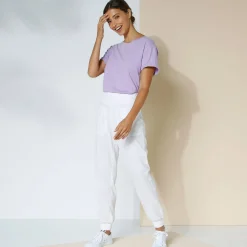 Bloezende broek met elastische taille, linnen-katoen