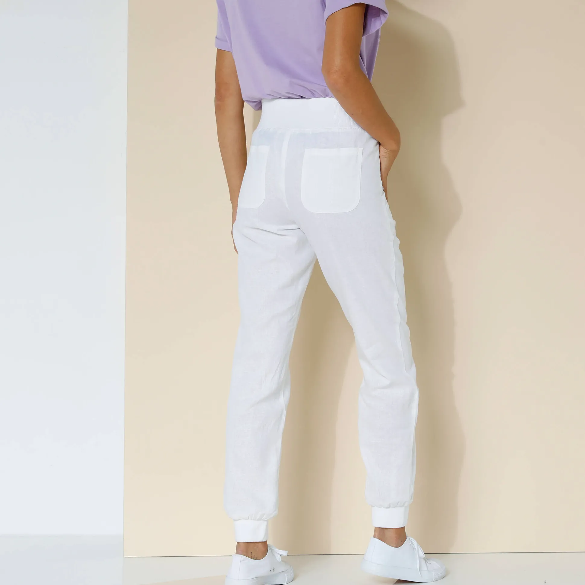 Bloezende broek met elastische taille, linnen-katoen