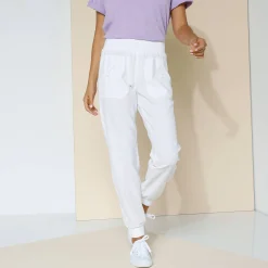 Bloezende broek met elastische taille, linnen-katoen
