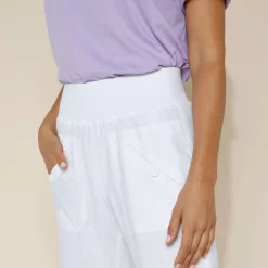 Bloezende broek met elastische taille, linnen-katoen