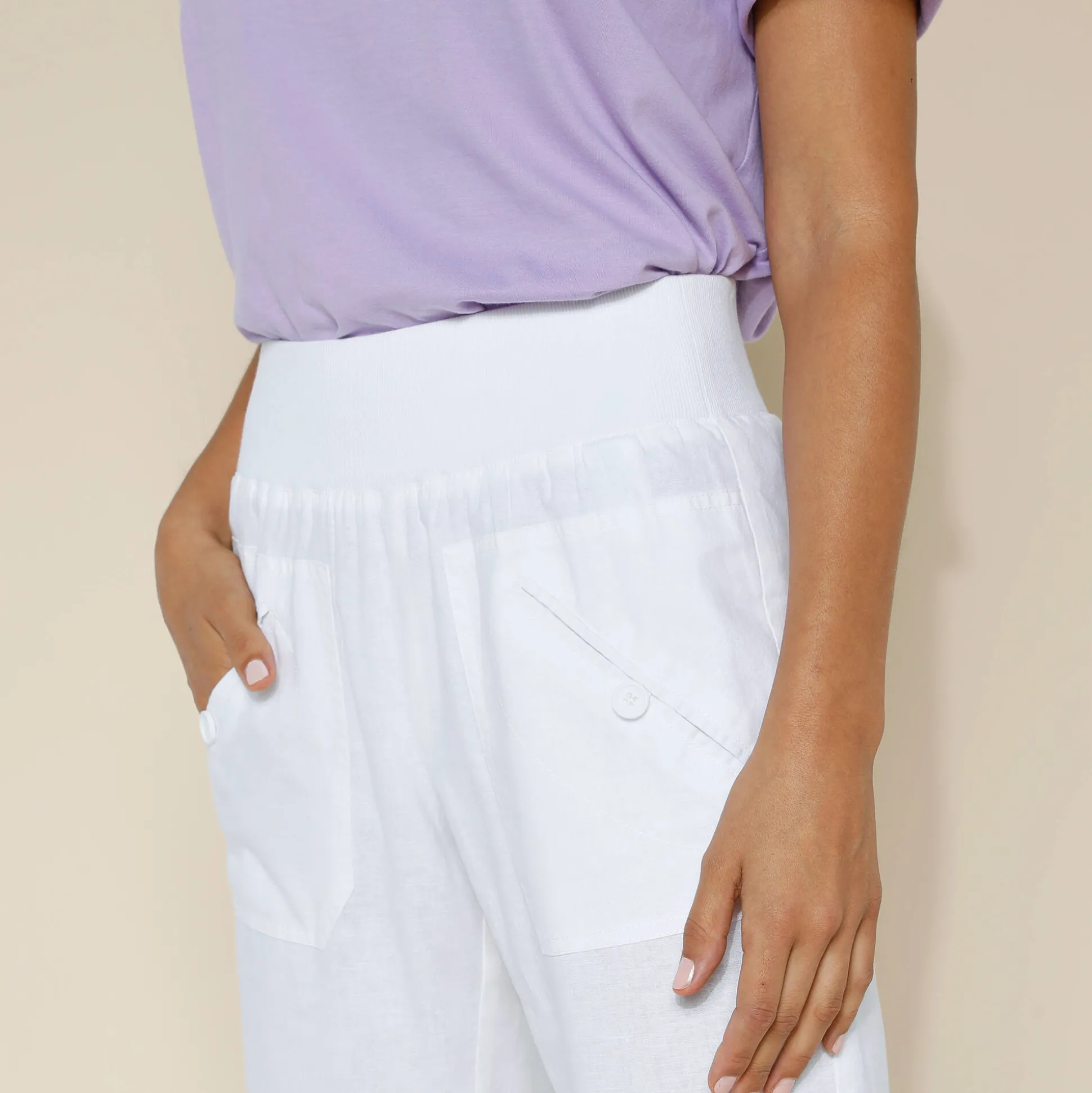 Bloezende broek met elastische taille, linnen-katoen