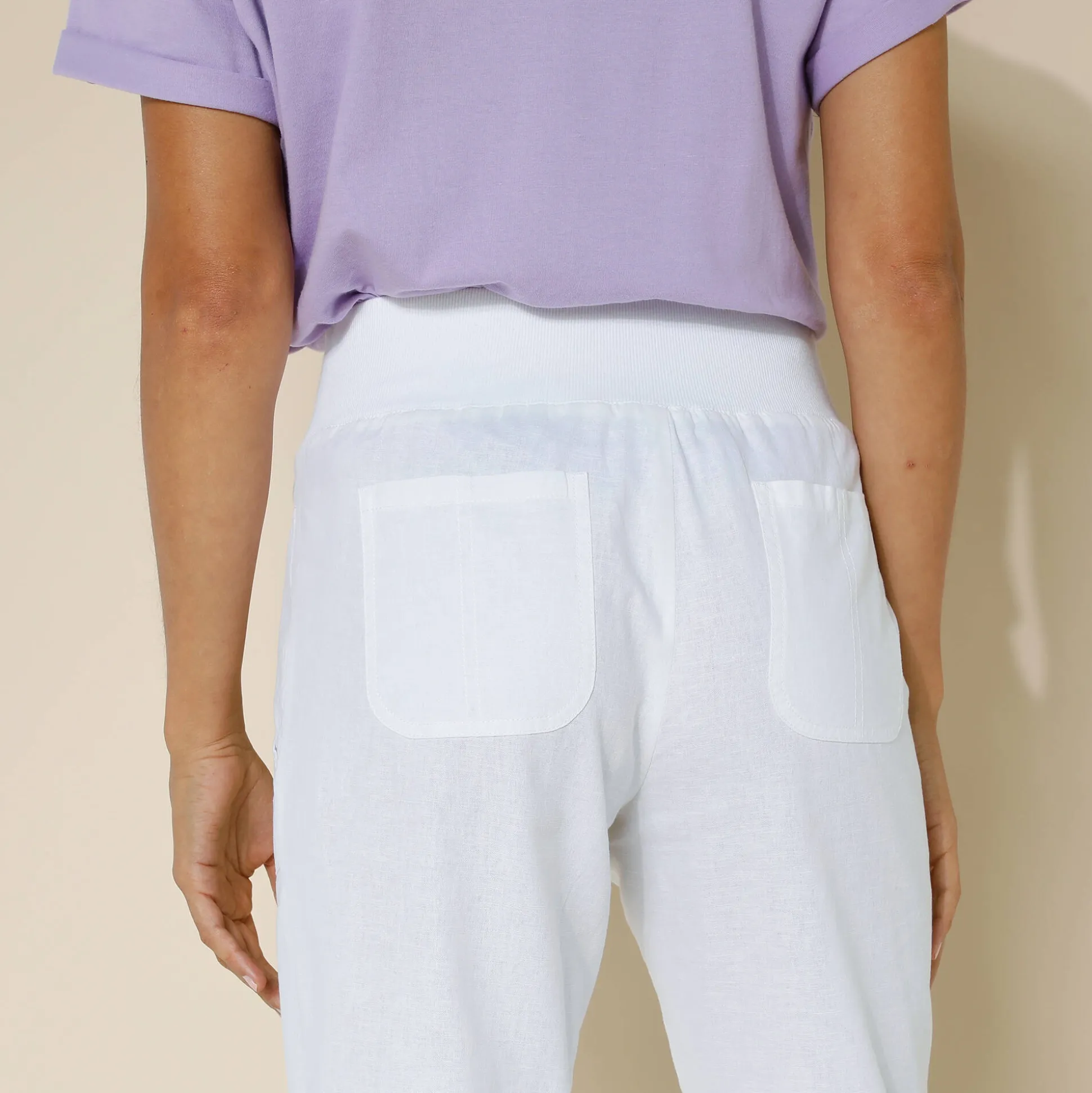 Bloezende broek met elastische taille, linnen-katoen