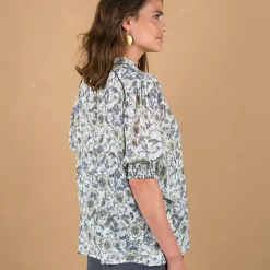 Blouse imprimée manches coudes, crépon