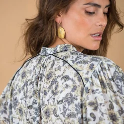 Blouse imprimée manches coudes, crépon