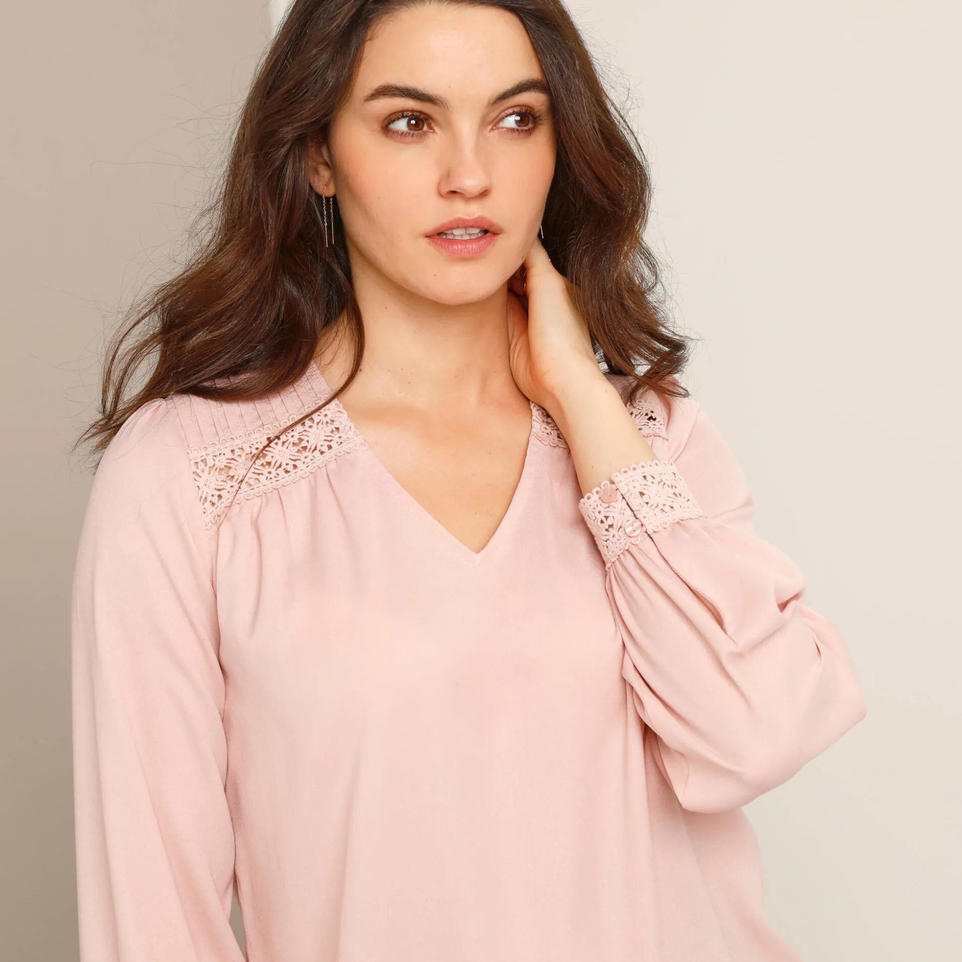 Blouse met kanten details, crêpe