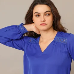 Blouse met kanten details, crêpe