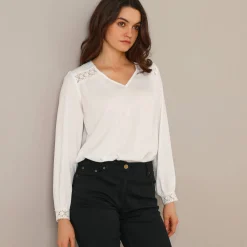 Blouse met kanten details, crêpe