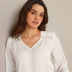 Blouse met kanten details, crêpe