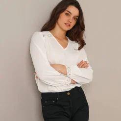 Blouse met kanten details, crêpe