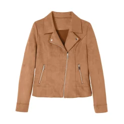 Blouson in suèdine met rits en reverskraag met drukknoopsluiting