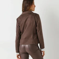 Blouson in suèdine met rits en reverskraag met drukknoopsluiting